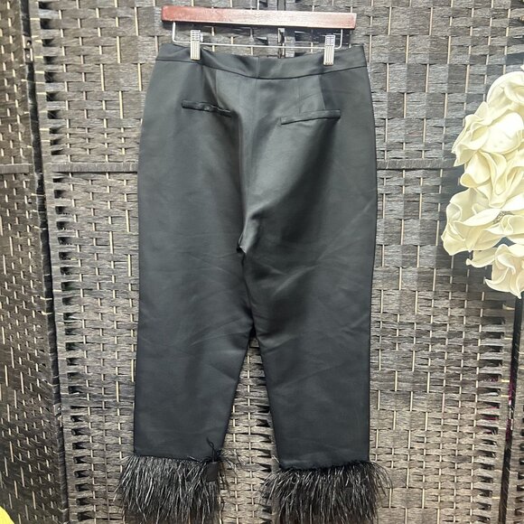 Kate Spade Black Tech Satin Feather-Trim Pants Size 6 NWT - Picture 10 of 10